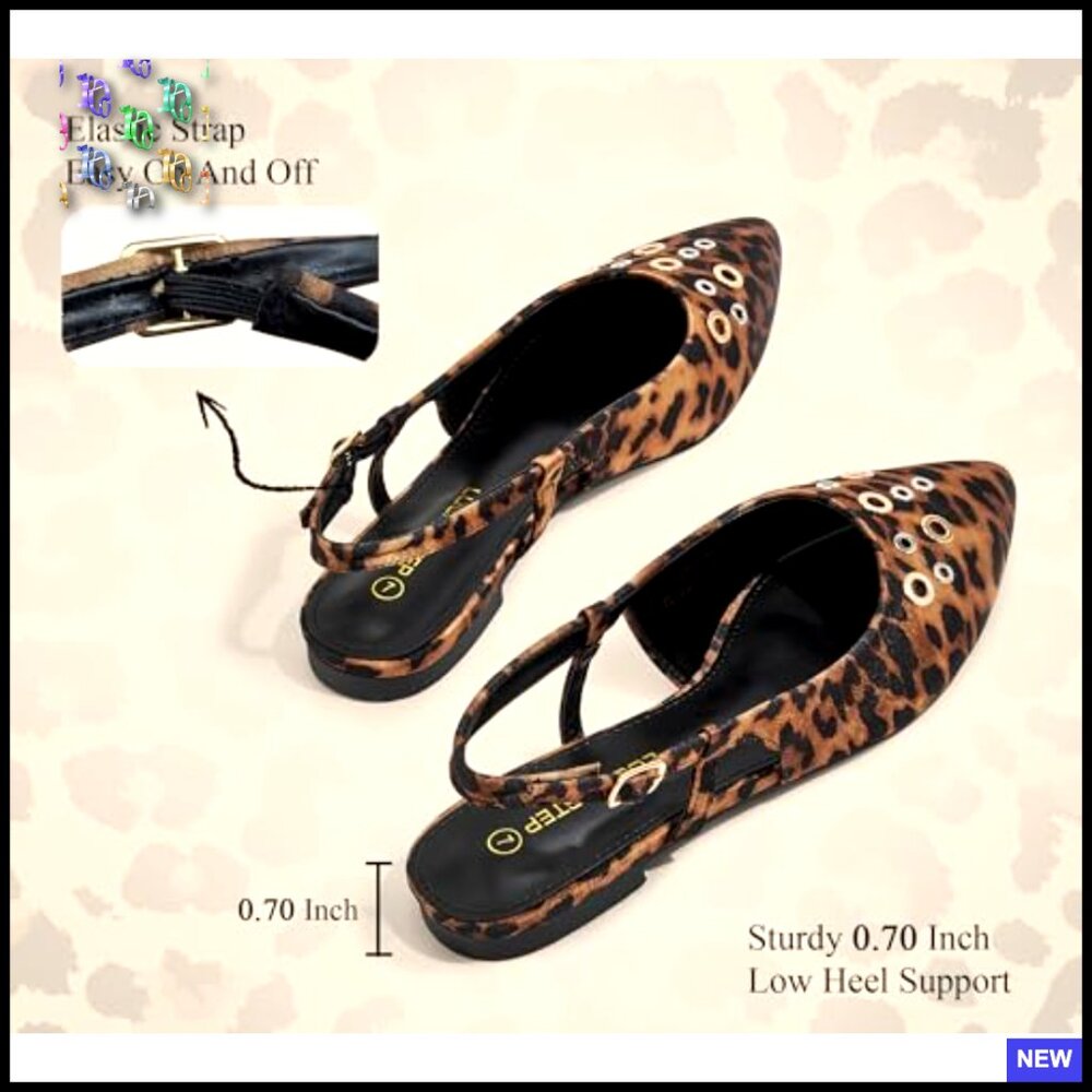Studded Slingback Flats Pointed Toe Adjustable Buckle Strap Low Heel Sandals - Picture 5 of 7